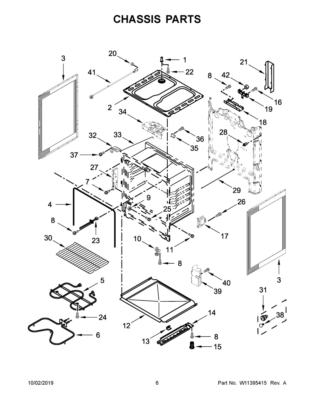 Chassis Parts Diagram and Parts List for YWFC310S0ES4  Whirlpool Range