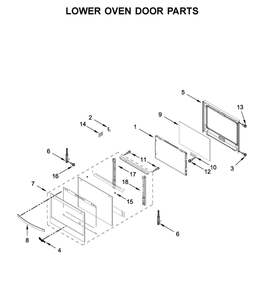 Lower Oven Door Parts Diagram and Parts List for WOD77EC7HV02  Whirlpool Wall Oven