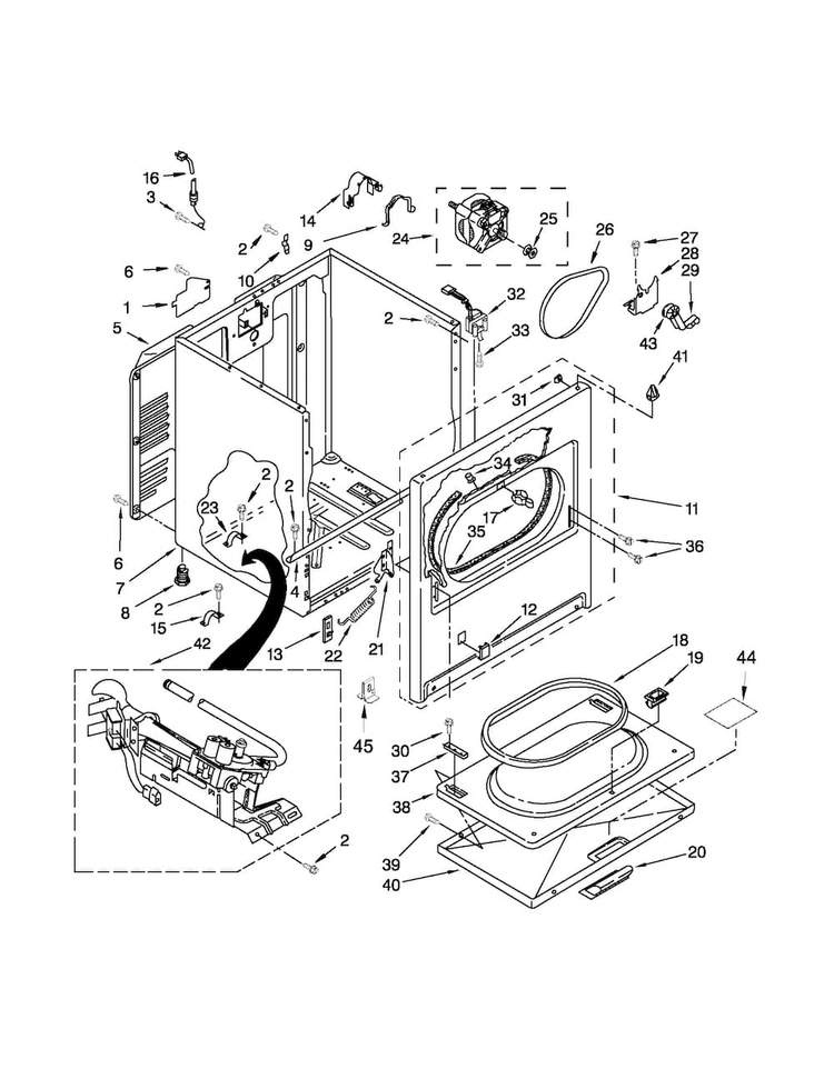 Cabinet Parts Diagram and Parts List for 11071202015  Kenmore Dryer