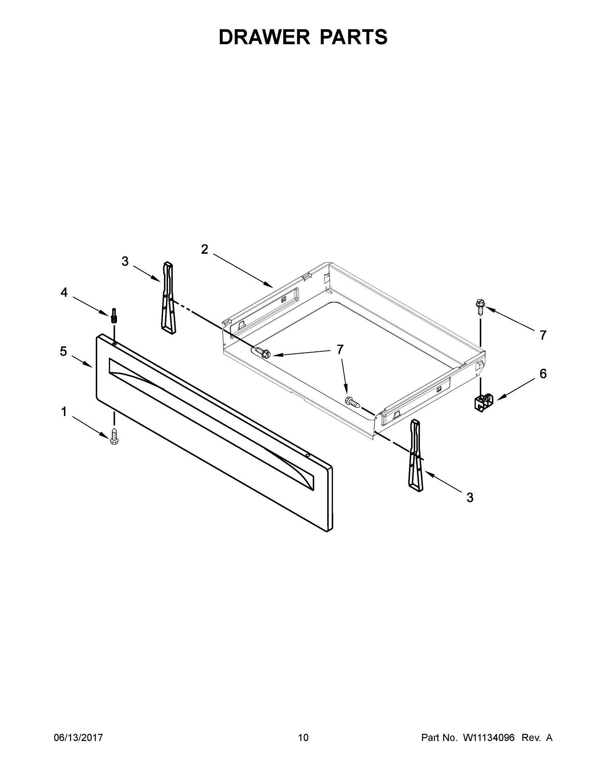 06 - DRAWER PARTS Diagram and Parts List for WFE530C0EB1  Whirlpool Range