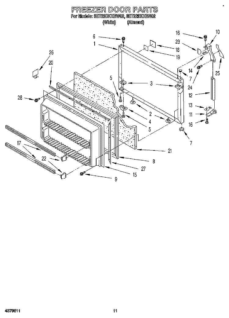 FREEZER DOOR Diagram and Parts List for 3ET22DKXBN02  Whirlpool Refrigerator