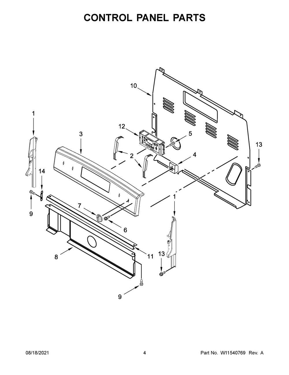 Control Panel Parts Diagram and Parts List for WFC150M0JB1  Whirlpool Range