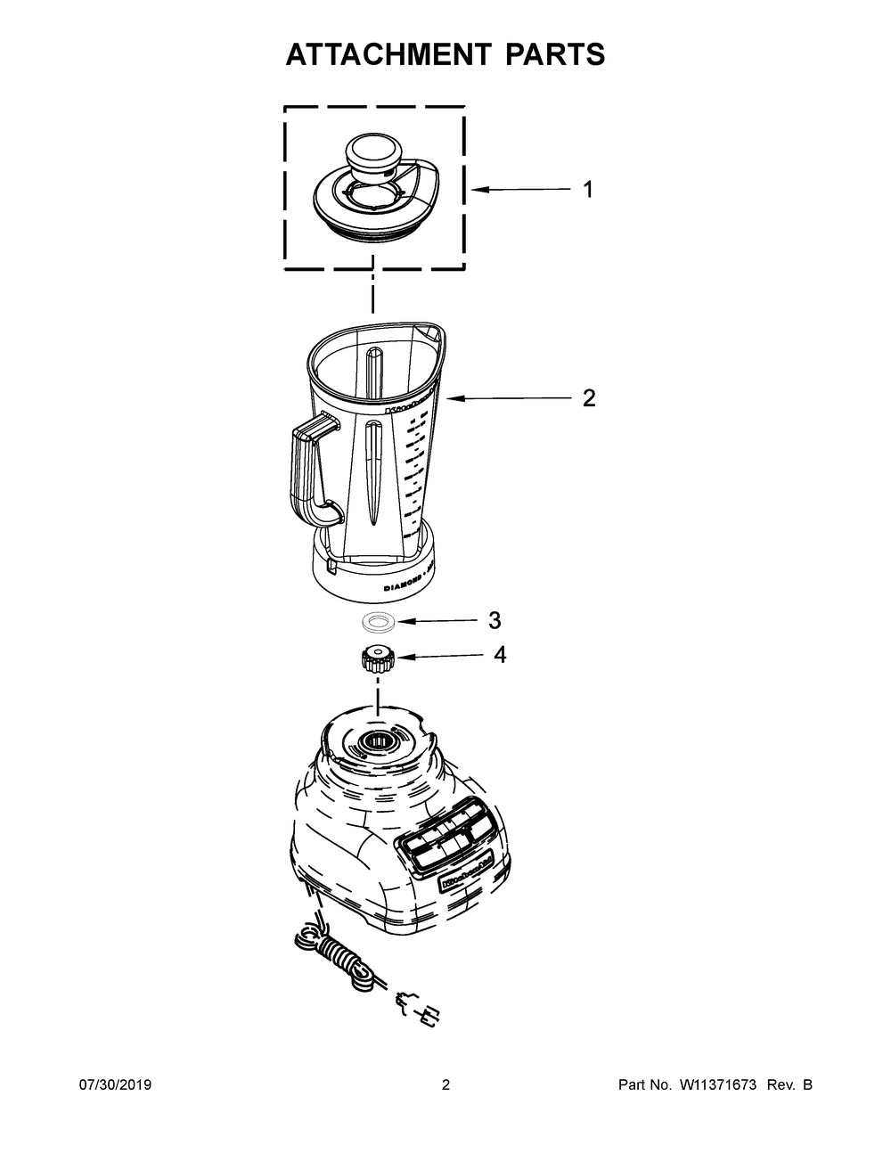 Attachment Parts Diagram and Parts List for 5KSB1585ECA0  Whirlpool Blender