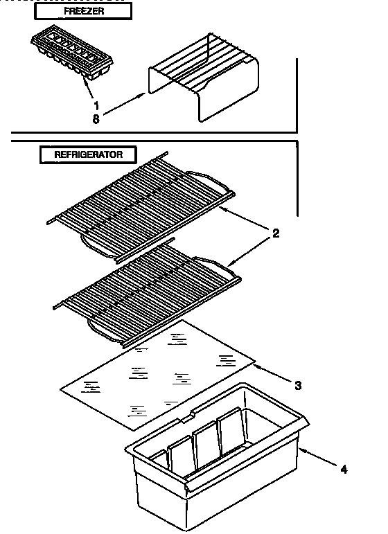 Shelf Diagram and Parts List for ET14CKYFNO2  Whirlpool Refrigerator