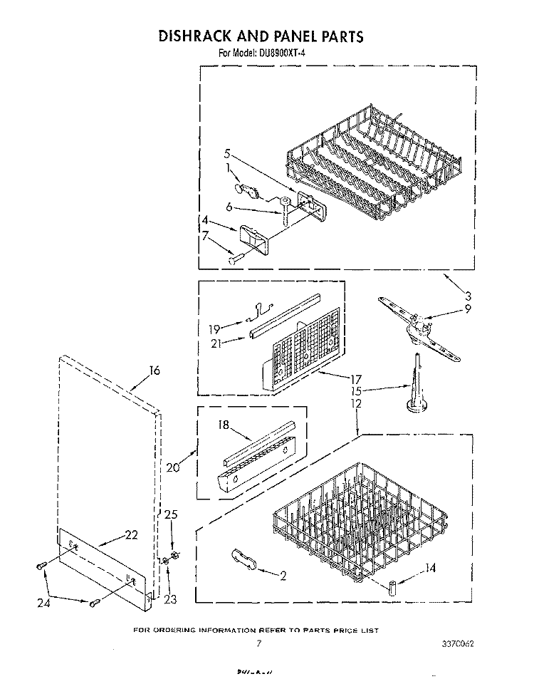 DISHRACK AND PANEL Diagram and Parts List for DU8900XT4  Whirlpool Dishwasher