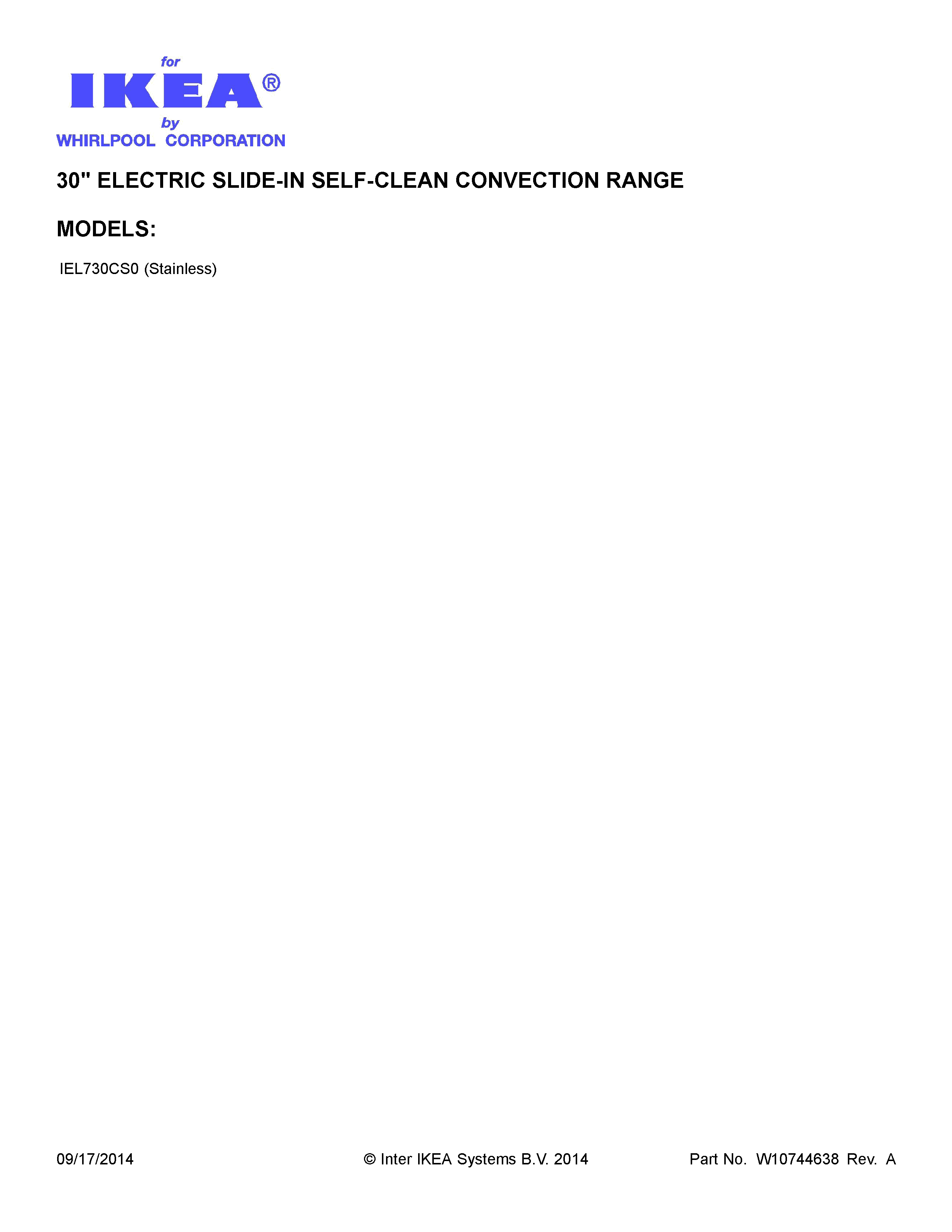 Cover Sheet Diagram and Parts List for IEL730CS0  Whirlpool Range