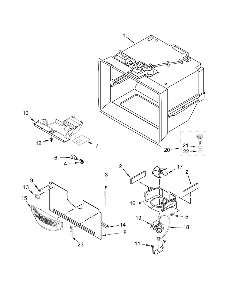 Freezer Liner Parts Diagram and Parts List for WRB119WFBB00  Whirlpool Refrigerator