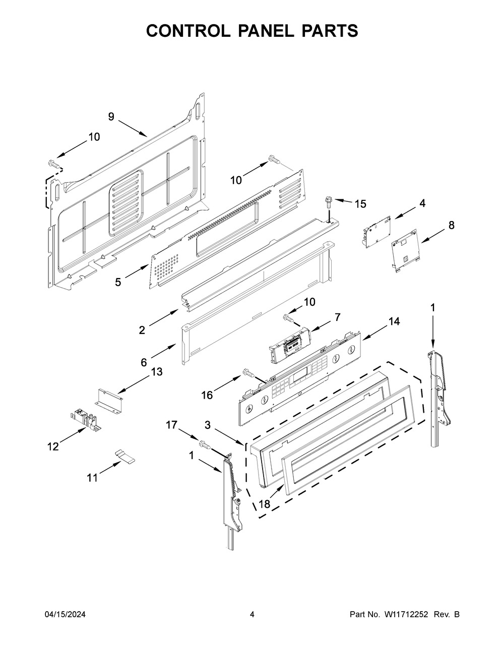 Control Panel Parts Diagram and Parts List for KFGG504KPS4  KitchenAid Range