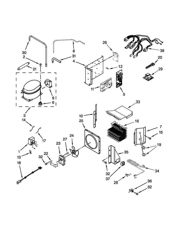 Upper Unit Parts Diagram and Parts List for KSSC36QTS08  KitchenAid Refrigerator