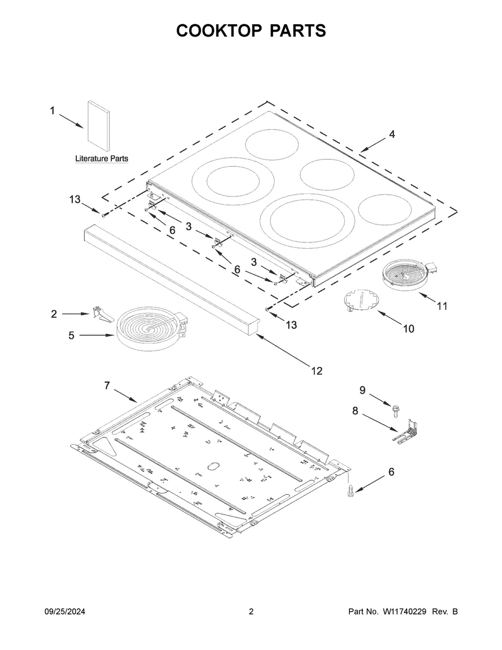 02 - Cooktop Parts Diagram and Parts List for YWFES5030RB0  Whirlpool Range