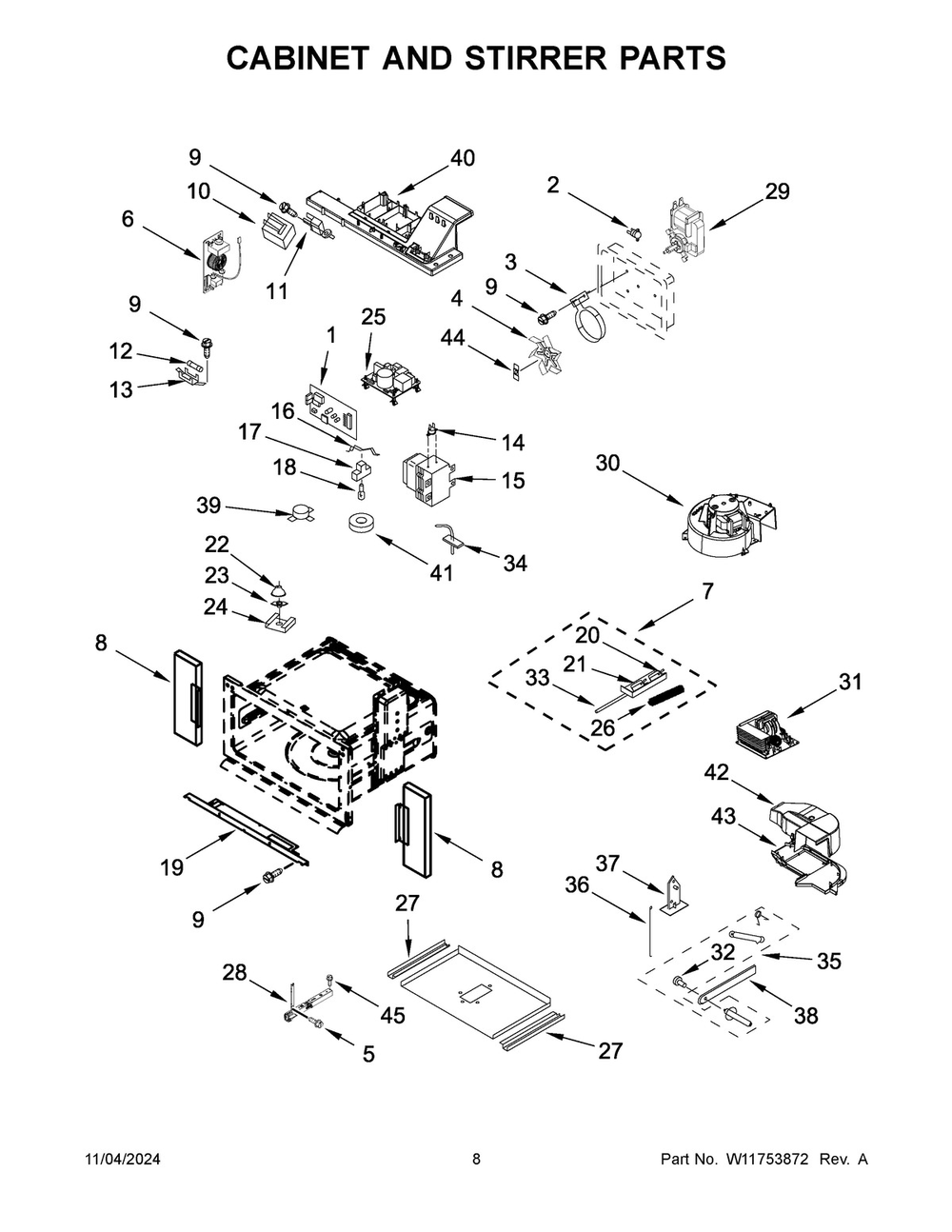 05 - Cabinet And Stirrer Parts Diagram and Parts List for KMBP100ESS21  Whirlpool Microwave