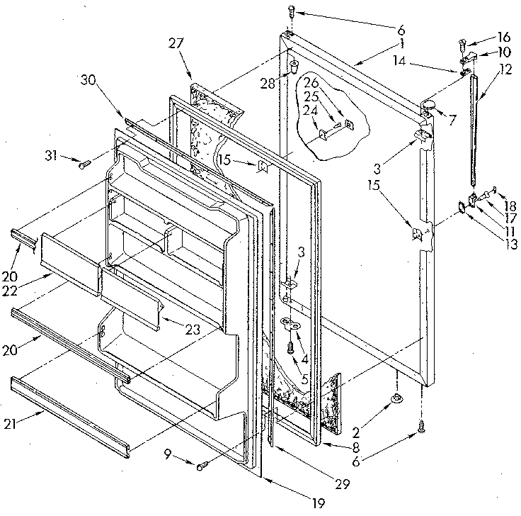 Refrigerator Door Diagram and Parts List for ET18GKXSF06  Whirlpool Refrigerator