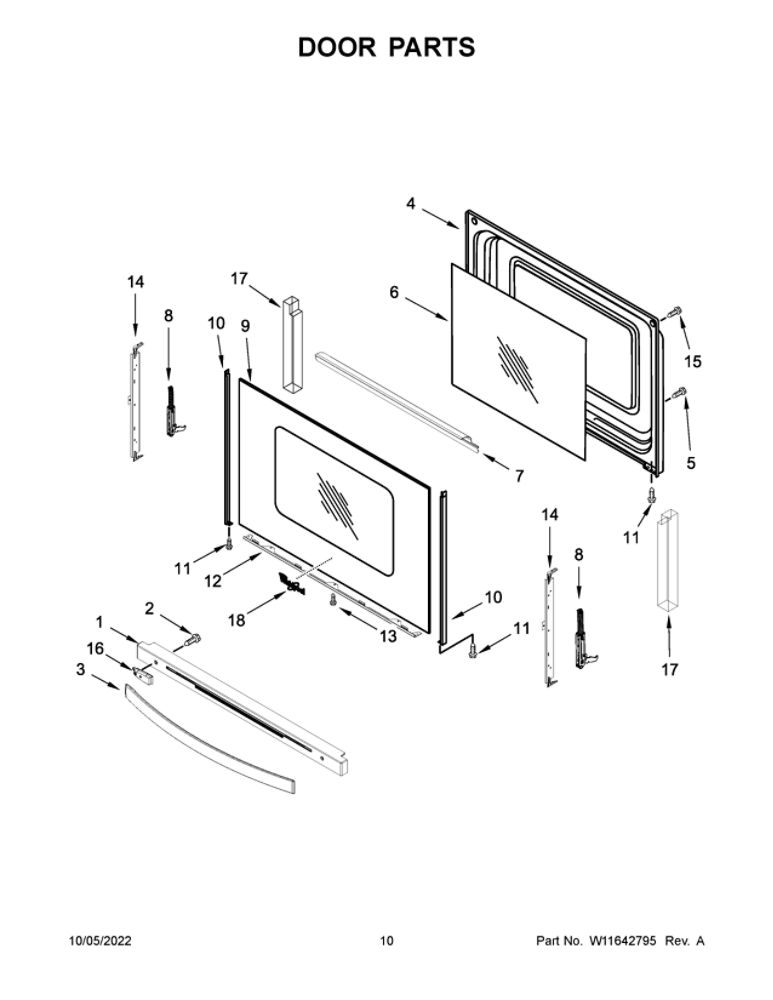 Door Parts Diagram and Parts List for WFG775H0HW5  Whirlpool Range