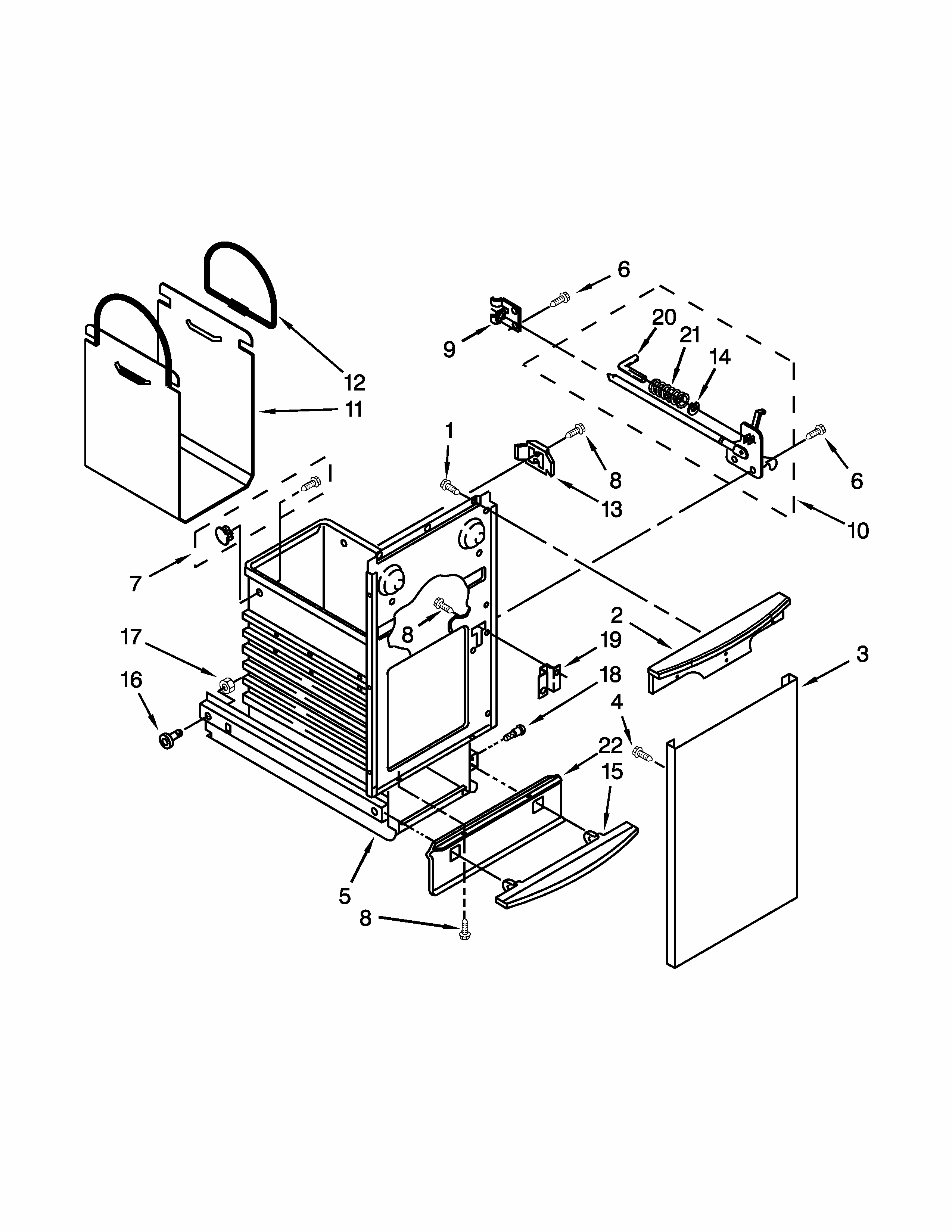 Container Parts Diagram and Parts List for 66514723112  Kenmore Trash Compactor