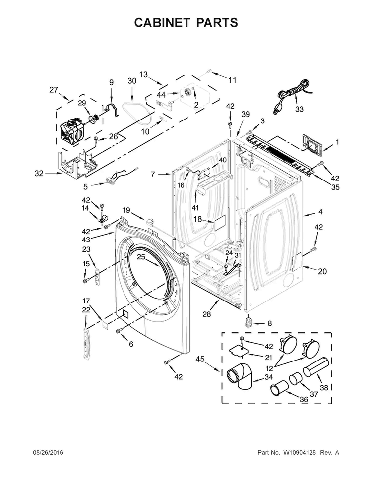 Cabinet Parts Diagram and Parts List for WGD85HEFW0  Whirlpool Dryer