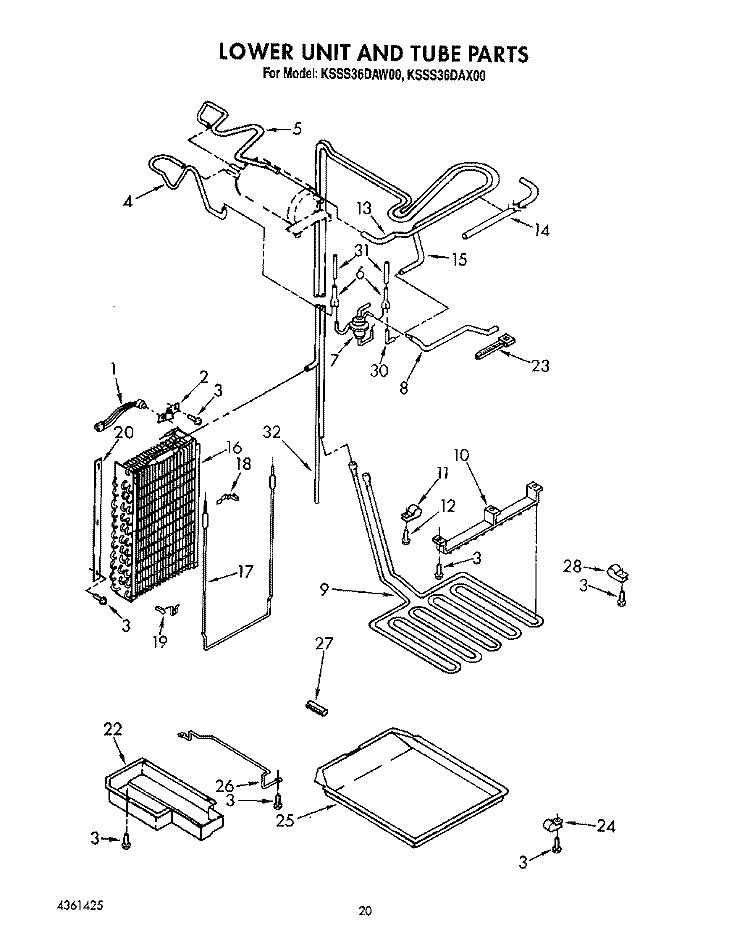 LOWER UNIT AND TUBE Diagram and Parts List for KSSS36DAW00  KitchenAid Refrigerator