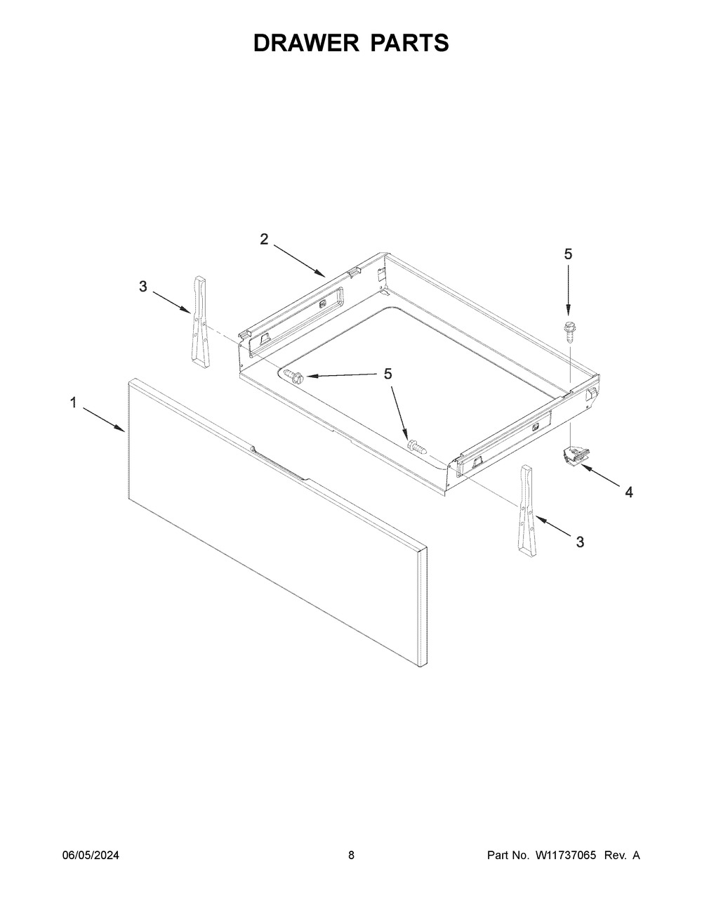 Drawer Parts Diagram and Parts List for WEE515S0LV3  Whirlpool Range