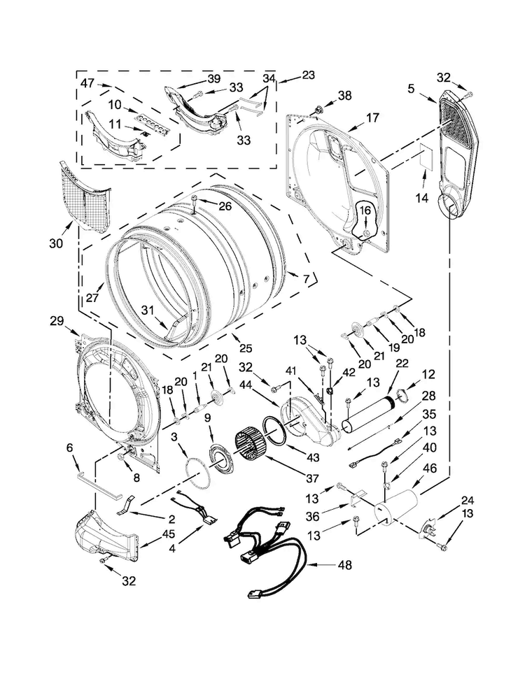 Bulkhead Parts Diagram and Parts List for WGD71HEBW0  Whirlpool Dryer