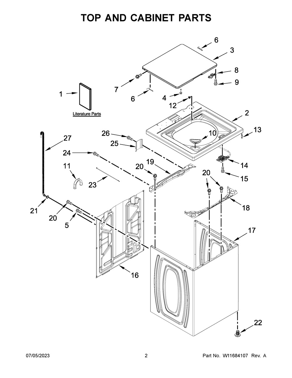 Top And Cabinet Parts Diagram and Parts List for WTW4957PW0  Whirlpool Washer