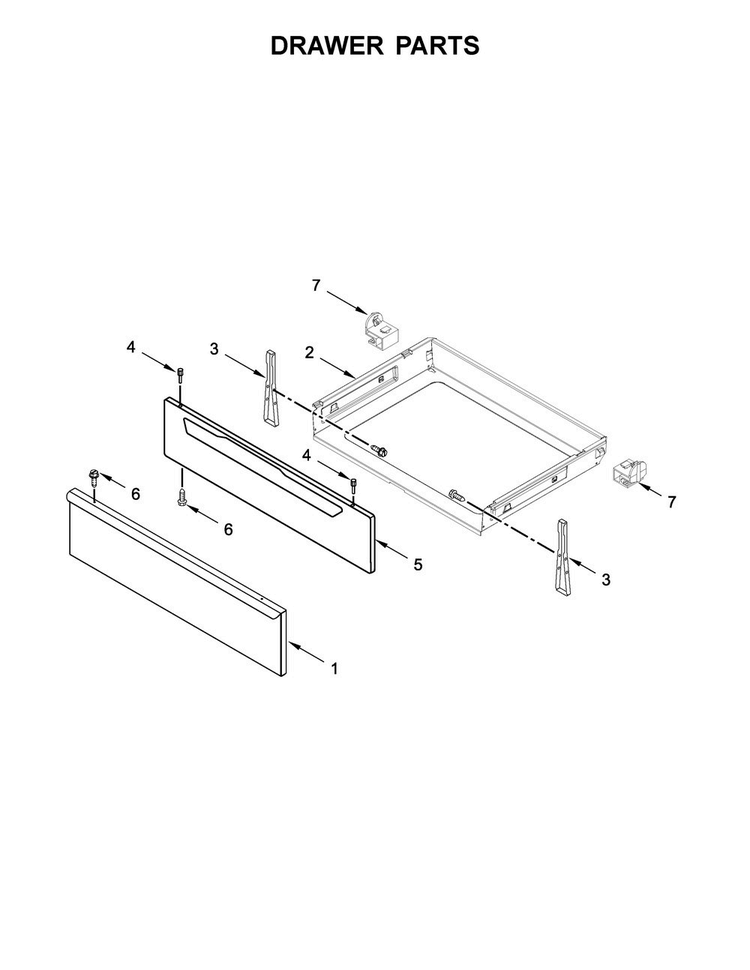 Drawer Parts Diagram and Parts List for 4KWFE7685ES0  Whirlpool Range