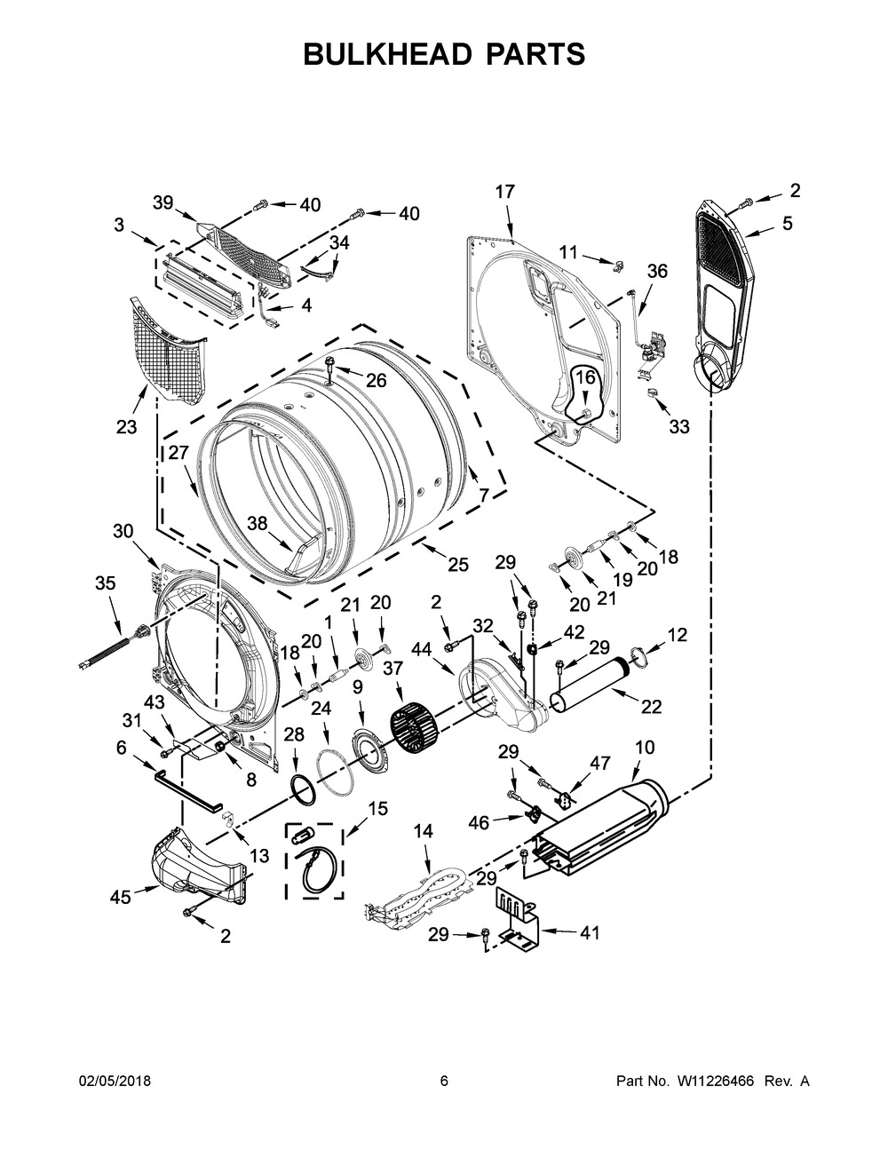Bulkhead Parts Diagram and Parts List for WED92HEFBD2  Whirlpool Dryer