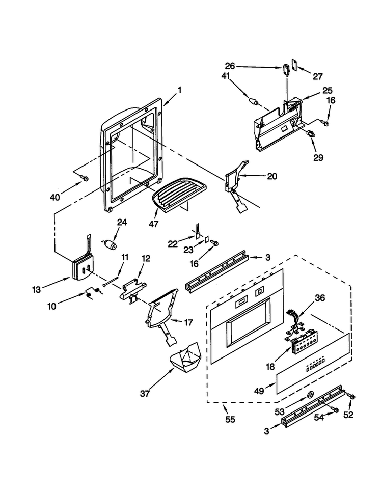Dispenser Front Diagram and Parts List for KSSP36QGT00  KitchenAid Refrigerator