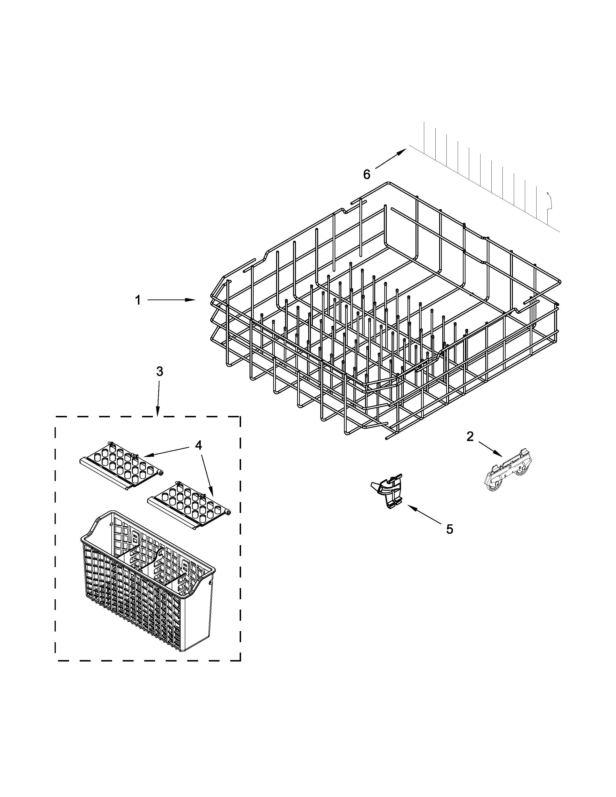 Lower Rack Parts Diagram and Parts List for IUD7070DS3  Whirlpool Dishwasher