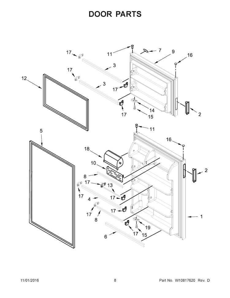 Door Parts Diagram and Parts List for WRT348FMES00  Whirlpool Refrigerator