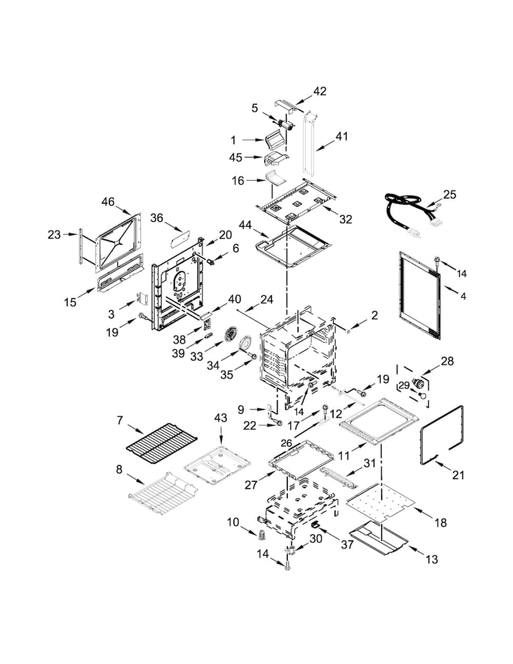 Chassis Parts Diagram and Parts List for WEG730H0DS0  Whirlpool Range