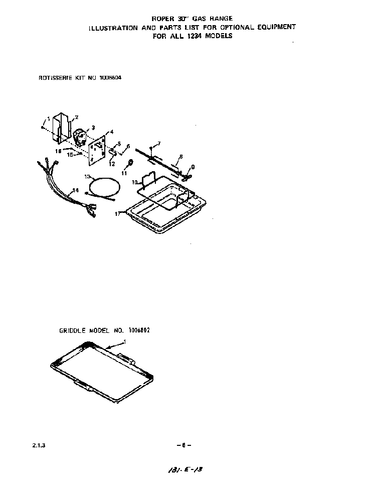 ^rotisserie Kit 1006504 Diagram and Parts List for 1234*0A  Roper Range