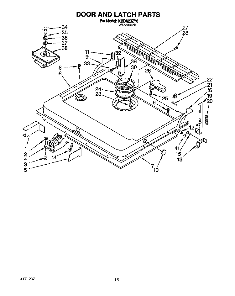 DOOR AND LATCH Diagram and Parts List for KUDA23ZY0  KitchenAid Dishwasher