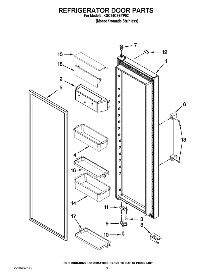 REFRIGERATOR DOOR PARTS Diagram and Parts List for KSC24C8EYP02  KitchenAid Refrigerator