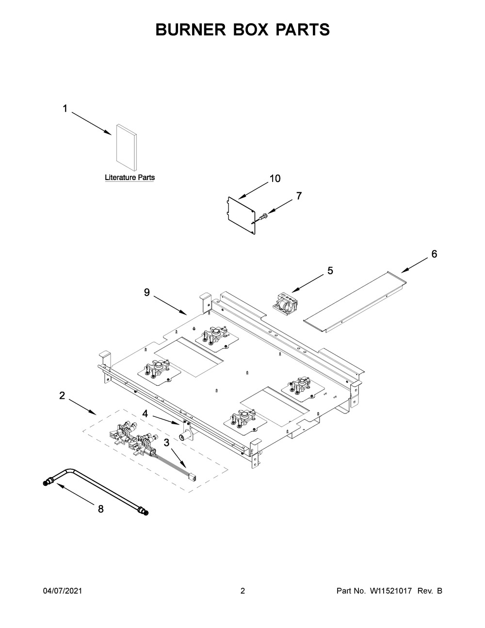Burner Box Parts Diagram and Parts List for KFGC500JSC01  Whirlpool Range