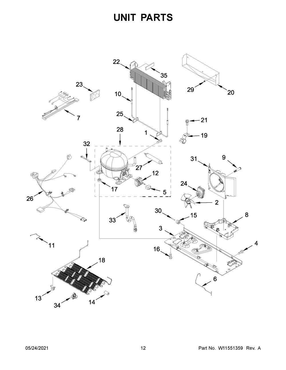 Unit Parts Diagram and Parts List for WRFA35SWHZ07  Whirlpool Refrigerator