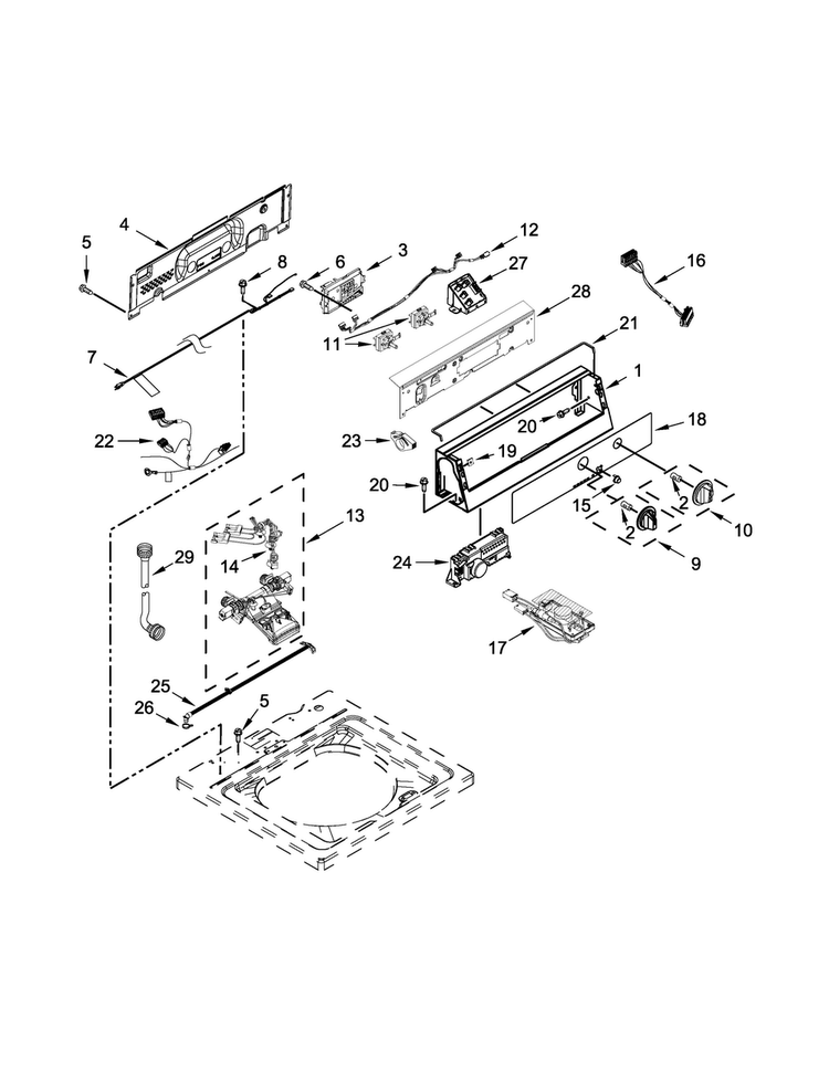Controls And Water Inlet Parts Diagram and Parts List for XCAE2763CQ0  Whirlpool Washer