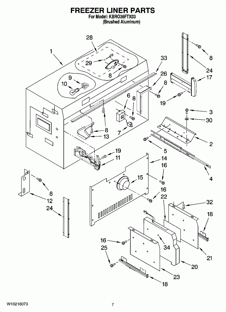 FREEZER LINER PARTS Diagram and Parts List for KBRO36FTX03  KitchenAid Refrigerator
