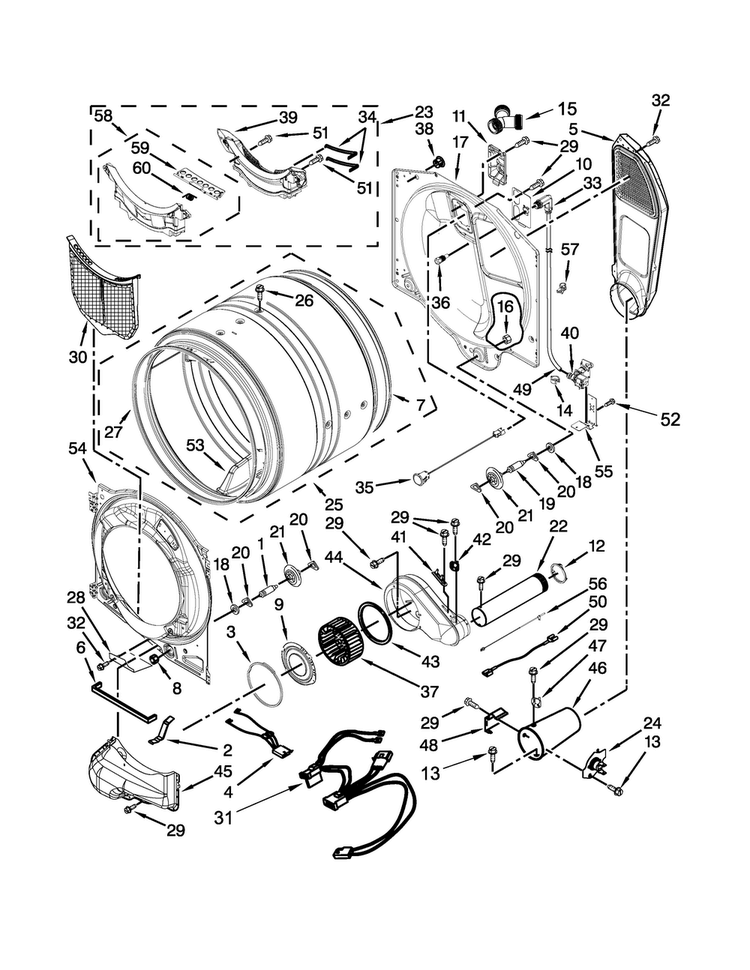Bulkhead Parts Diagram and Parts List for WGD97HEDBD0  Whirlpool Dryer