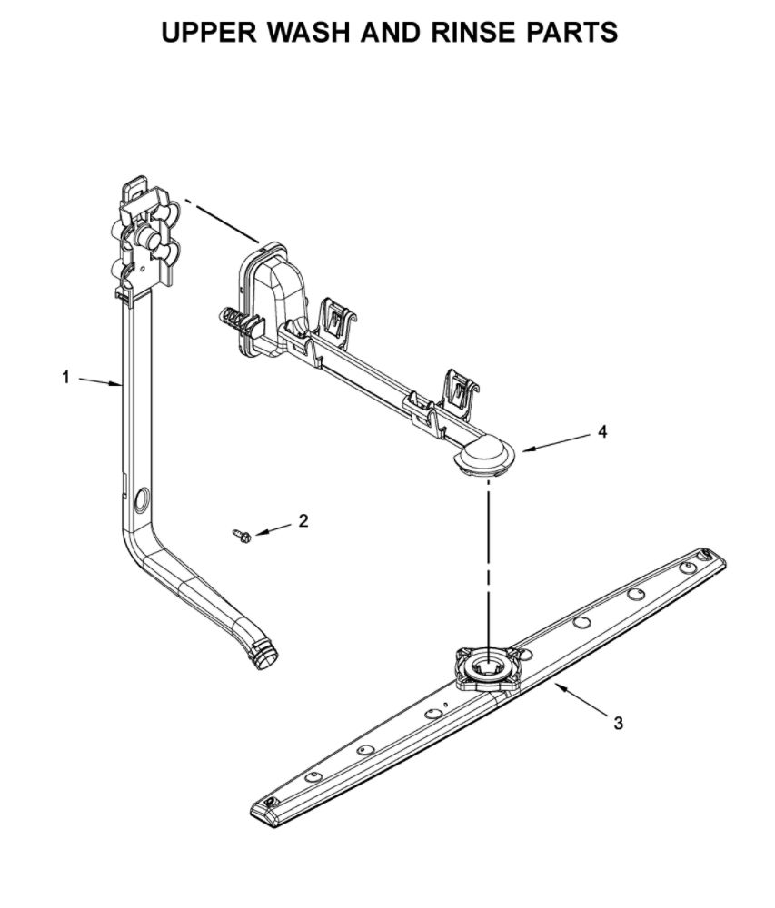Upper Wash And Rinse Parts Diagram and Parts List for WDF130PAHS0  Whirlpool Dishwasher