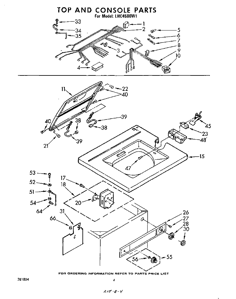 TOP AND CONSOLE Diagram and Parts List for LHC4500W1  Whirlpool Washer