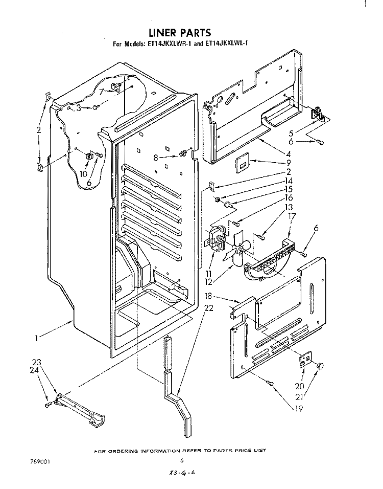 LINER Diagram and Parts List for ET14JKXLWL1  Whirlpool Refrigerator
