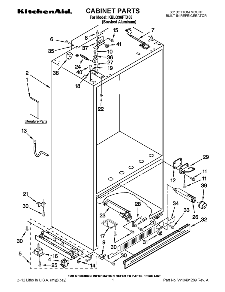 CABINET PARTS Diagram and Parts List for KBLO36FTX05  KitchenAid Refrigerator