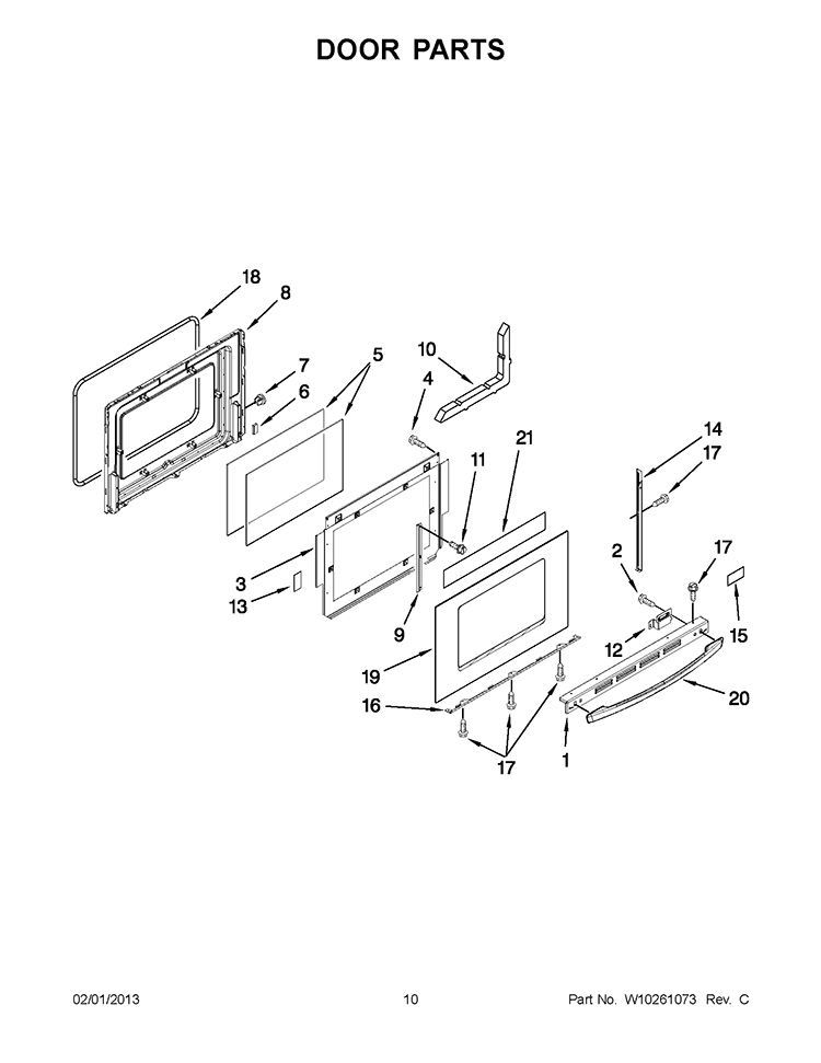 DOOR PARTS Diagram and Parts List for RY160LXTB02  Whirlpool Range