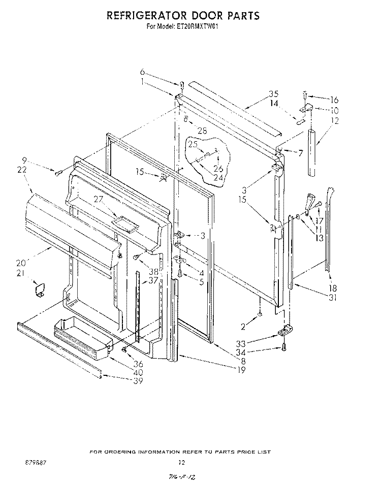 REFRIGERATOR DOOR , LIT/OPTIONAL Diagram and Parts List for ET20RMXTF01  Whirlpool Refrigerator