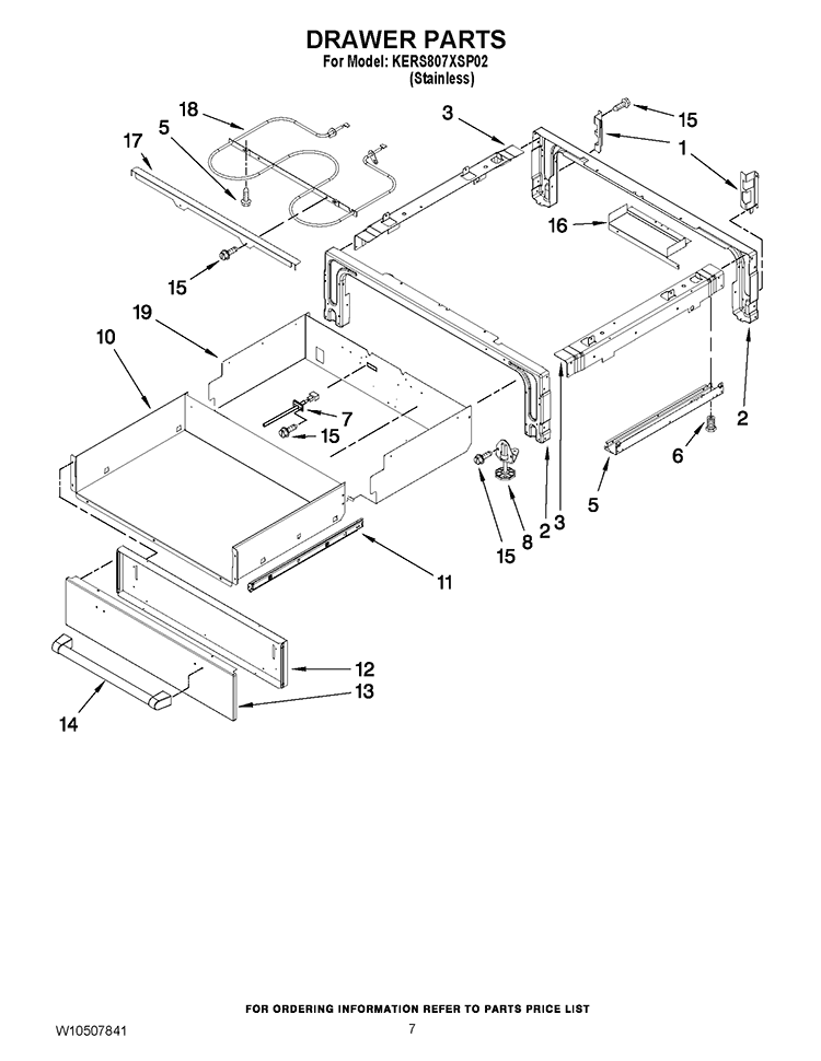 DRAWER PARTS Diagram and Parts List for KERS807XSP02  KitchenAid Range