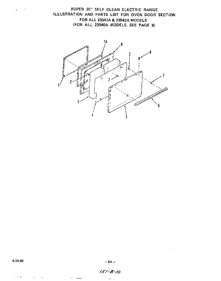 SECTION Diagram and Parts List for 2364W0A  Roper Range
