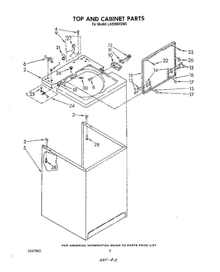 TOP AND CABINET , LITERATURE AND OPTIONAL Diagram and Parts List for LA5500XSW0  Whirlpool Washer