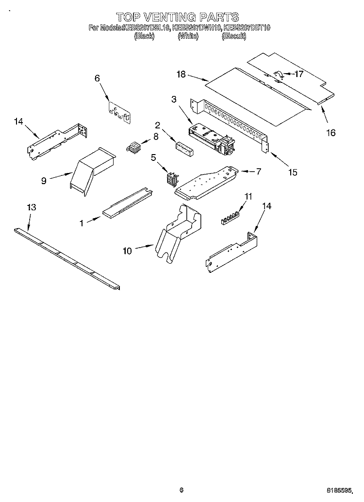 TOP VENTING, OPTIONAL Diagram and Parts List for KEBS207DBL10  KitchenAid Wall Oven