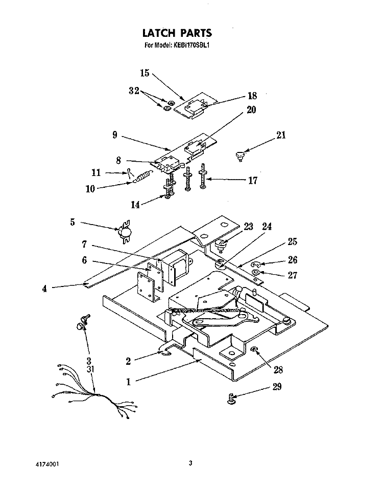 LATCH Diagram and Parts List for KEBI170SBL1  KitchenAid Wall Oven