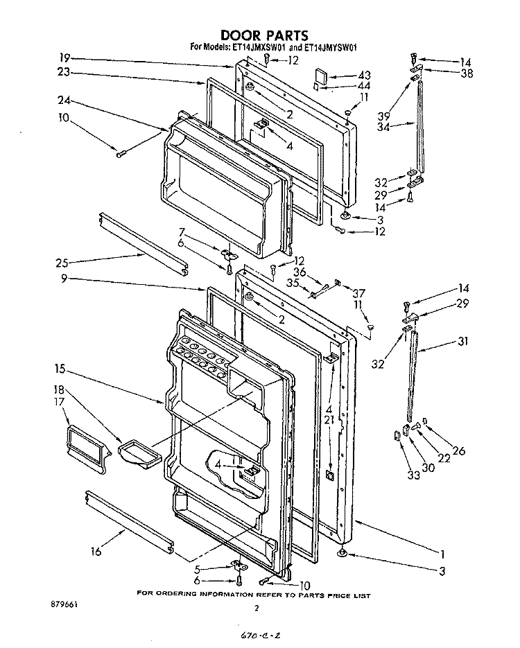 DOOR Diagram and Parts List for ET14JMXSW01  Whirlpool Refrigerator