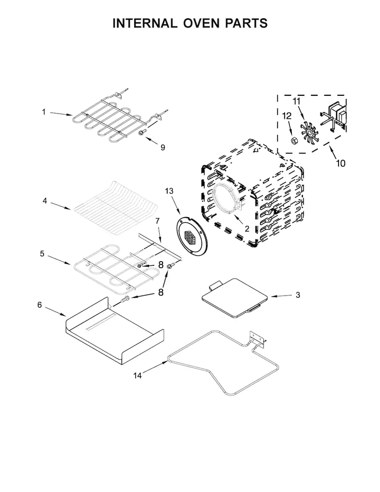 Internal Oven Parts Diagram and Parts List for KODC304EBL00  KitchenAid Wall Oven